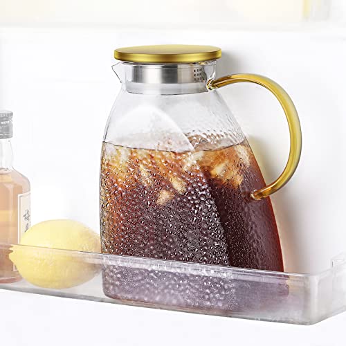 BINCOO Fridge Door Water Pitcher,1.8 Liter/60oz Glass Pitcher, Ice Tea Pitcher For Fridge, Pitcher Beverage Pitcher Drinking Carafe for Homemade Juice Ice Tea Wine Coffee Milk Lemonade