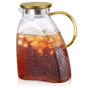 BINCOO Fridge Door Water Pitcher,1.8 Liter/60oz Glass Pitcher, Ice Tea Pitcher For Fridge, Pitcher Beverage Pitcher Drinking Carafe for Homemade Juice Ice Tea Wine Coffee Milk Lemonade