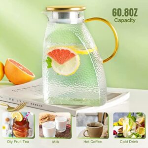 BINCOO Fridge Door Water Pitcher,1.8 Liter/60oz Glass Pitcher, Ice Tea Pitcher For Fridge, Pitcher Beverage Pitcher Drinking Carafe for Homemade Juice Ice Tea Wine Coffee Milk Lemonade