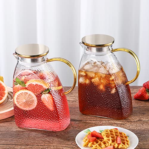 BINCOO Fridge Door Water Pitcher,1.8 Liter/60oz Glass Pitcher, Ice Tea Pitcher For Fridge, Pitcher Beverage Pitcher Drinking Carafe for Homemade Juice Ice Tea Wine Coffee Milk Lemonade