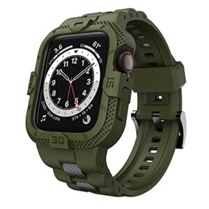 gelishi compatible for apple watch band 45mm 44mm 42mm with bumper case, men rugged bands protector for watch series 8 7/series 6 se 5 4 3 2, sport military band protective case, army green