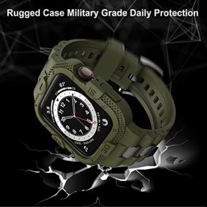 GELISHI Compatible for Apple Watch Band 45mm 44mm 42mm with Bumper Case, Men Rugged Bands Protector for Watch Series 8 7/Series 6 SE 5 4 3 2, Sport Military Band Protective Case, Army Green