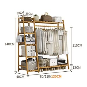 ZJDU Bamboo Clothes Hanging Rack,Extra Large Wardrobe Clothes Garment Rack,Free Standing Closet Organizer,Storage Shelves for Entryway and Bed Room,80×40×140cm