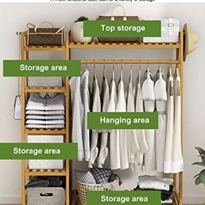 ZJDU Bamboo Clothes Hanging Rack,Extra Large Wardrobe Clothes Garment Rack,Free Standing Closet Organizer,Storage Shelves for Entryway and Bed Room,80×40×140cm