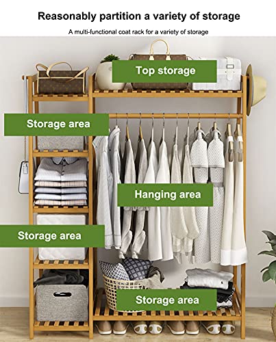 ZJDU Bamboo Clothes Hanging Rack,Extra Large Wardrobe Clothes Garment Rack,Free Standing Closet Organizer,Storage Shelves for Entryway and Bed Room,80×40×140cm