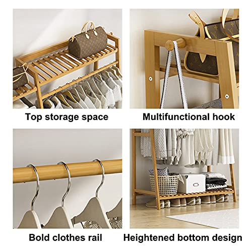 ZJDU Bamboo Clothes Hanging Rack,Extra Large Wardrobe Clothes Garment Rack,Free Standing Closet Organizer,Storage Shelves for Entryway and Bed Room,80×40×140cm