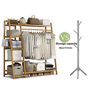 ZJDU Bamboo Clothes Hanging Rack,Extra Large Wardrobe Clothes Garment Rack,Free Standing Closet Organizer,Storage Shelves for Entryway and Bed Room,80×40×140cm