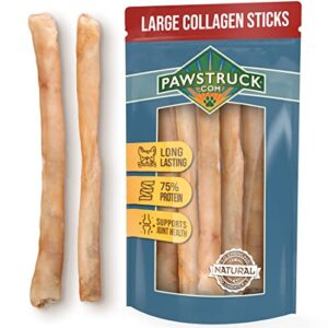 pawstruck beef collagen sticks for dogs, long lasting chews for all breeds, 5-count bully sticks and rawhide alternative treats w/chondroitin & glucosamine, low fat & high protein dental treats