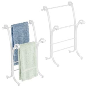 mdesign steel countertop hand towel holder - 2-tier freestanding small towel stand for bathroom counter, vanity - washcloth, tea towel, hand towel holder stand - hyde collection - 2 pack, matte white