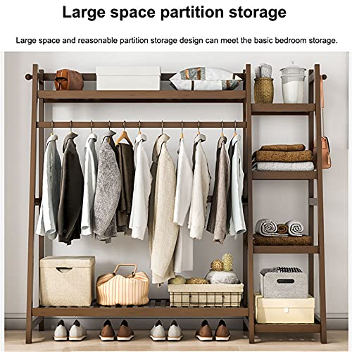 ZJDU Free Standing Closet Organizer, Portable Extra Large Garment Rack, Heavy Duty Clothe Closet Storage with Shelves,Storage Box Shelves,Bamboo Clothes Rack,130×42×140cm