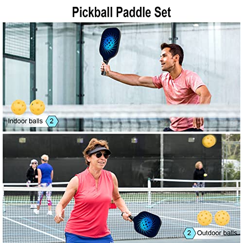 Beives Pickleball Paddles Graphite Pickleball Set Honeycomb Pickleball Rackets Equipment with 2 Pickleball Racquets, 4 Balls and a Portable Carry Bag