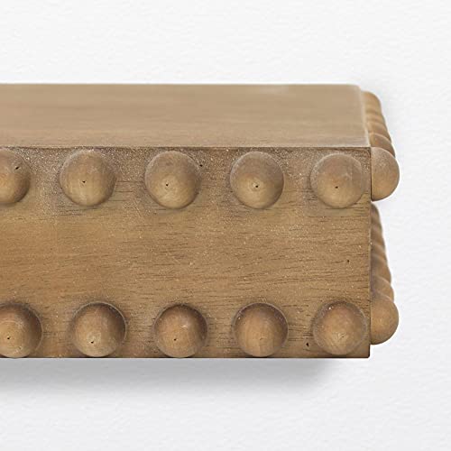 American Art Decor Small Rustic Beaded Wood Decorative Floating Wall Mounted Shelf - Natural - 24.75" L x 3" H x 9.5" D