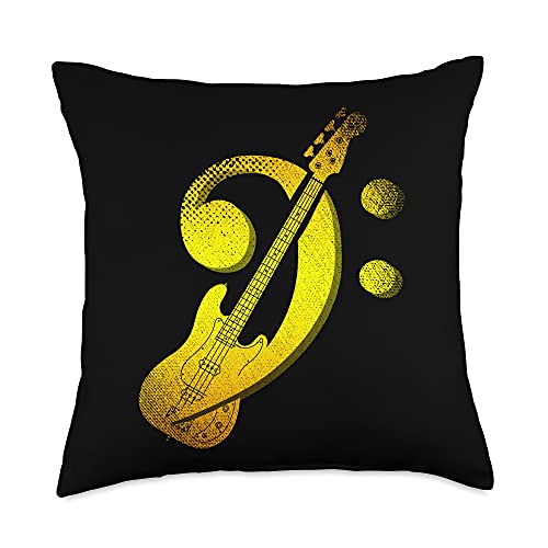 Bass Guitarist Gift Idea Bass Music Bassist Instrument Rock Music Clef Bass Guitar Throw Pillow, 18x18, Multicolor