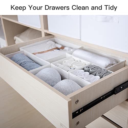 Rectangular Soft Fabric Dresser Drawer Organizer Closet Storage Organizer Bin Drawer Dividers for Lingerie, Bras, Socks, Leggings, Clothes, Purses, Scarves (White-large)