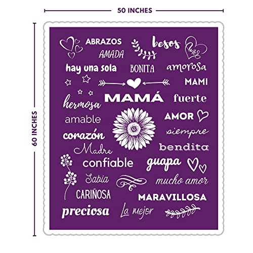 FILO ESTILO Dia de las Madres Regalos para Mama, Spanish Mom Blanket, Birthday/Cumpleaños, Madre Gifts en Español, la Mejor Mama del Mundo 60x50 Inches (Purple, Sherpa)