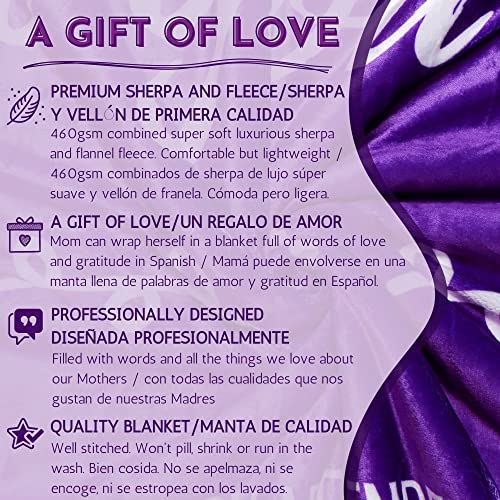 FILO ESTILO Dia de las Madres Regalos para Mama, Spanish Mom Blanket, Birthday/Cumpleaños, Madre Gifts en Español, la Mejor Mama del Mundo 60x50 Inches (Purple, Sherpa)