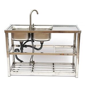 cncest 2 compartment stainless steel commercial kitchen prep & utility sink w/ faucet,fit for commercial restaurant kitchen (2 compartment bowl (120x81x45cm))