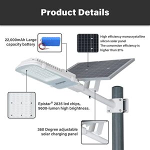 Gebosun Solar Street Lights Outdoor,60W,6000LM,High Brightness Dusk to Dawn LED Lamp,6000K,IP65 Waterproof IP65 Waterproof Solar Led Flood Light for Parking Lot,Yard,Garden,Patio,Stadium