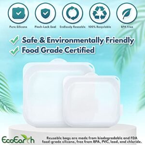 EcoEarth Reusable Food Storage Bags, 100% Food Grade Silicone Containers, Set of 5 Parsnip White (2 - Half-Gallon Size, 3 - Quart Size), Freezer-Safe, Dishwasher-Safe, Sous Vide-Safe & Microwave-Safe