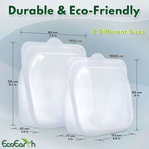 EcoEarth Reusable Food Storage Bags, 100% Food Grade Silicone Containers, Set of 5 Parsnip White (2 - Half-Gallon Size, 3 - Quart Size), Freezer-Safe, Dishwasher-Safe, Sous Vide-Safe & Microwave-Safe