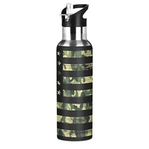 yasala water bottle camo american flag coffee thermos stainless steel insulated beverage container 20 oz with straw lid bpa-free for sport, travel, camping, back to school