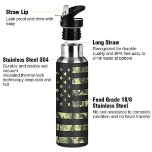 Yasala Water Bottle Camo American Flag Coffee Thermos Stainless Steel Insulated Beverage Container 20 oz with Straw Lid BPA-Free for Sport, Travel, Camping, Back to School