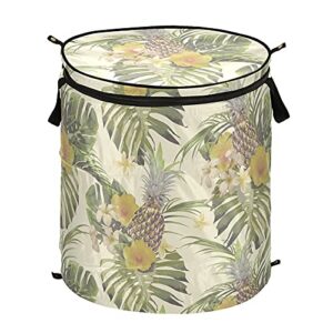 alaza 50 l folding pop-up clothes hampers, tropical flowers pineapple palm leaf monstera laundry basket for room, college dorm or travel