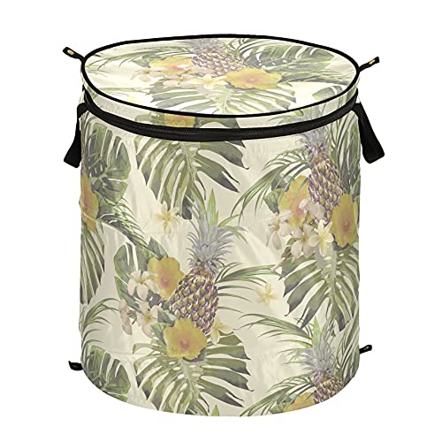 ALAZA 50 L Folding Pop-Up Clothes Hampers, Tropical Flowers Pineapple Palm Leaf Monstera Laundry Basket for Room, College Dorm or Travel