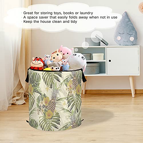 ALAZA 50 L Folding Pop-Up Clothes Hampers, Tropical Flowers Pineapple Palm Leaf Monstera Laundry Basket for Room, College Dorm or Travel