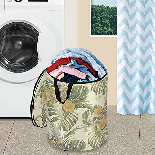 ALAZA 50 L Folding Pop-Up Clothes Hampers, Tropical Flowers Pineapple Palm Leaf Monstera Laundry Basket for Room, College Dorm or Travel