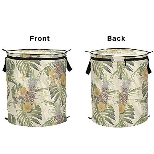 ALAZA 50 L Folding Pop-Up Clothes Hampers, Tropical Flowers Pineapple Palm Leaf Monstera Laundry Basket for Room, College Dorm or Travel