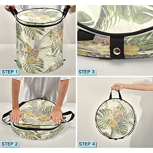 ALAZA 50 L Folding Pop-Up Clothes Hampers, Tropical Flowers Pineapple Palm Leaf Monstera Laundry Basket for Room, College Dorm or Travel