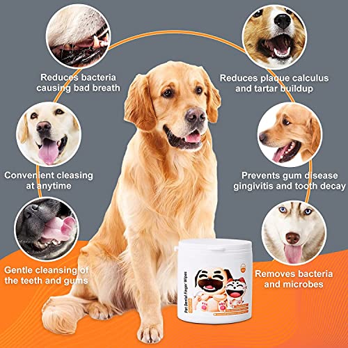 yadee Dog Teeth Cleaning Finger Wipes, 100Pcs Dog Dental Care Wipes for Cats and Dogs, Pet Oral Cleansing Presoaked Teeth Wipes, Freshen Breath, Reduce Plaque & Tartar, No Brushing