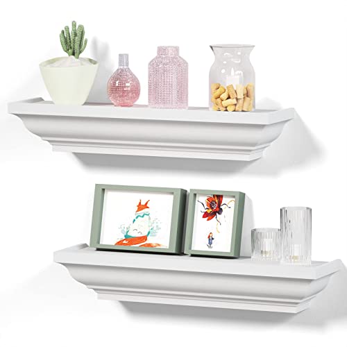 Alsonerbay Floating Shelves White, Wood Shelves Rustic Shelves for Wall Storage, Wall Mounted Shelves for Bedroom Living Room Bathroom, 17 Inch 2 Pack