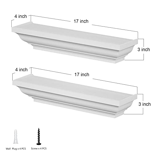 Alsonerbay Floating Shelves White, Wood Shelves Rustic Shelves for Wall Storage, Wall Mounted Shelves for Bedroom Living Room Bathroom, 17 Inch 2 Pack