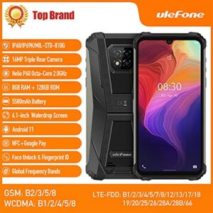 Ulefone Armor 8 Pro Rugged Phone,Android 11 8GB+128GB Waterproof Cell Phone,Helio P60 Octa-core 16MP Triple Rear Camera, 6.1" HD+ Display 5580mAh Battery, Global Dual SIM 4G Mobile Phone-Black