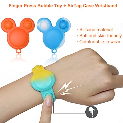 Protective Case for Airtag Kids Wristband Airtag Bracelet Case, Anti Lost Airtag Watch Band for Kids with Push Pop Bubble Fidget Toy, Silicone Keychain Case for AirTag 2021