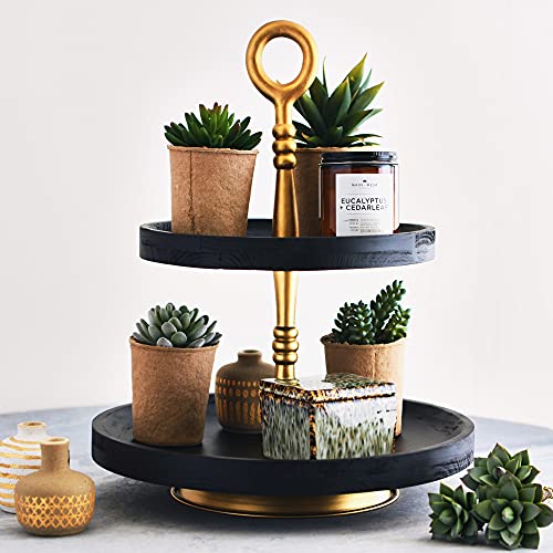 Main + Mesa Wood 2-Tier Decorative Tray, Black/Gold