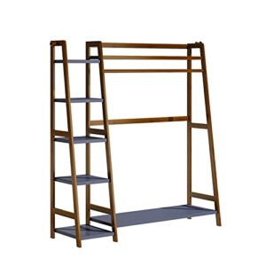 zjdu bamboo clothes hanging rack,portable closet organizer,free standing closet organizer,heavy duty clothe closet storage with shelves,for bedroom guest room,80×40×140cm