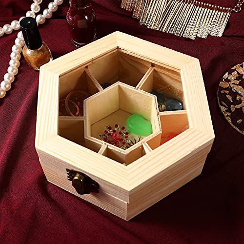 EXCEART Vintage Jewelry Box Jewelry Organizer Tray Wood Jewelry Storage Box with Hinged Lid Hexagon Wooden Storage for Crafting Making Jewelry Box Bulk Jewelry Boxes Jewelry Organizer Tray