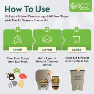 All Seasons Indoor Composter Duo, Two 5-Gallon Countertop Kitchen Compost Bin with 2 Gallons (5.5 lbs) of Bokashi - Easily Compost in Your Kitchen After Every Meal, Low Odor by SCD Probiotics