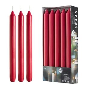 10 pack straight unscented red candles - 9.5 inch tall candle sticks - dripless long burning candles for dinner table, weddings, home decoration, holidays - 8 hour burn time