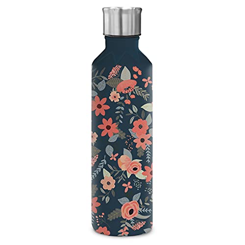 Studio Oh! OCS Designs Insulated Stainless-Steel Water Bottle - 17-Ounces - Secret Garden Triangle Shoulder Bottle in Navy - Vacuum Seal Keeps Liquids Cold up to 24 Hours - BPA-Free