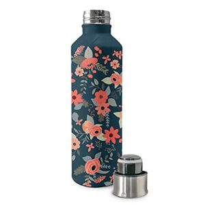 Studio Oh! OCS Designs Insulated Stainless-Steel Water Bottle - 17-Ounces - Secret Garden Triangle Shoulder Bottle in Navy - Vacuum Seal Keeps Liquids Cold up to 24 Hours - BPA-Free