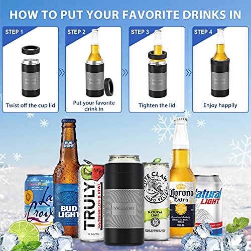 Vemingo 4-IN-1 Insulated Can Cooler, Double-Walled Stainless Steel Insulator for 12 OZ Standard Cans/Slim Cans & 12 OZ Bottles, for Women/Men