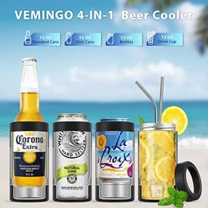 Vemingo 4-IN-1 Insulated Can Cooler, Double-Walled Stainless Steel Insulator for 12 OZ Standard Cans/Slim Cans & 12 OZ Bottles, for Women/Men