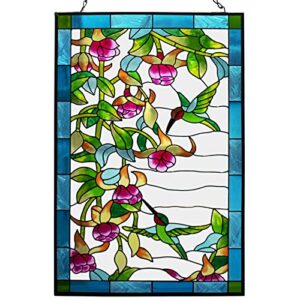 vewogarden w10xh15 inch hummingbird stained glass window hangings, suncatcher panel with chain for wall or windows