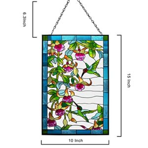 VEWOGARDEN W10xH15 inch Hummingbird Stained Glass Window Hangings, Suncatcher Panel with Chain for Wall or Windows