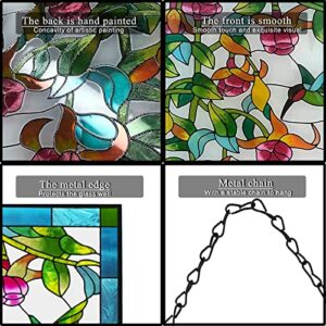 VEWOGARDEN W10xH15 inch Hummingbird Stained Glass Window Hangings, Suncatcher Panel with Chain for Wall or Windows