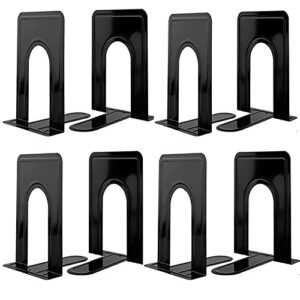 book ends, heavy duty bookends to hold books, metal bookends for home office decorative, book ends for heavy books/movies/cds, black 6.5 x 5 x 5.7 in, 4 pair/ 8 piece by mkyuroa